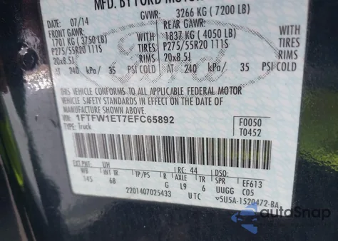 2014 Ford F-150 Fx4 from USA, damaged, VIN 1FTFW1ET7EFC65892